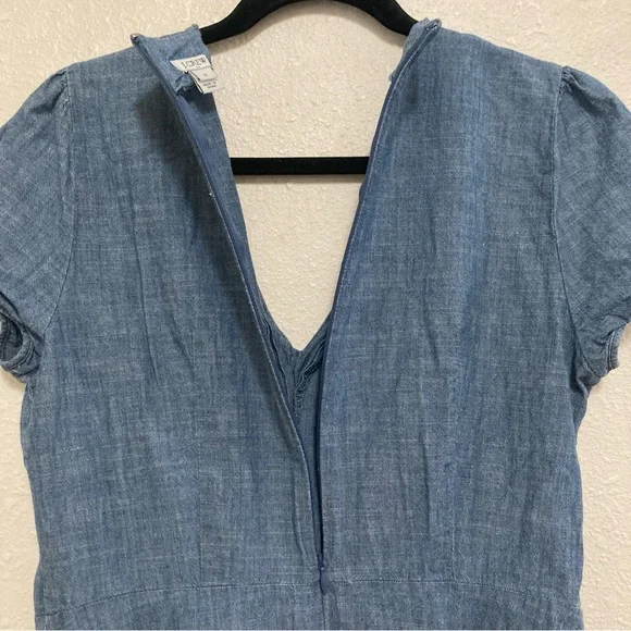 J. Crew Women’s Dress Faux-Wrap Blue Midi Demin A-Line V Neck Tie Sleeve Size 8 - Picture 9 of 16
